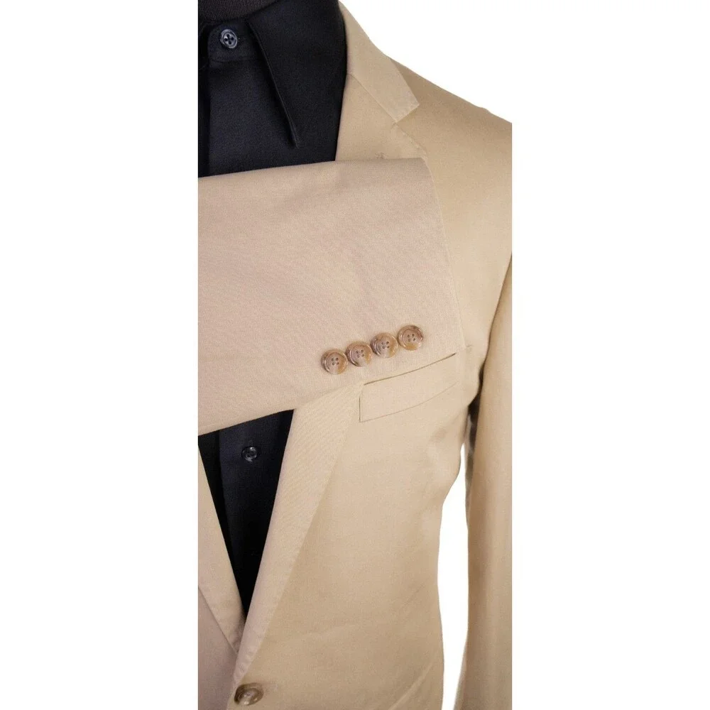 J.Crew Ludlow Blazer Mens 42L Khaki Tan Solid Cotton Larusmiani Sport Coat